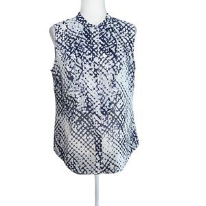 Cabi Venture Button Front Sleeveless Blouse Navy and White Sz M